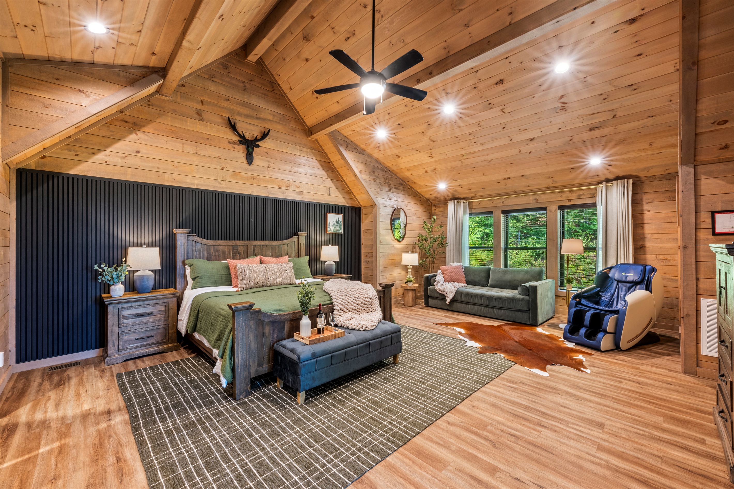 🧘 This suite is next level—vaulted ceilings, a reading nook, AND a zero-gravity massage chair. Yes, you’ve earned this.