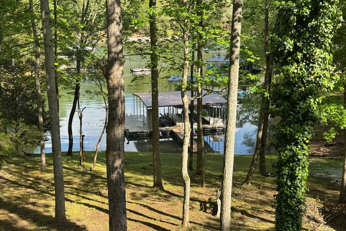 Full Pool with dock pulled up to land
