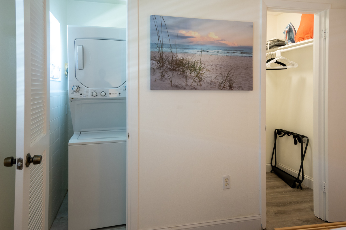 In-unit washer and dryer in the bedroom closet – pack light