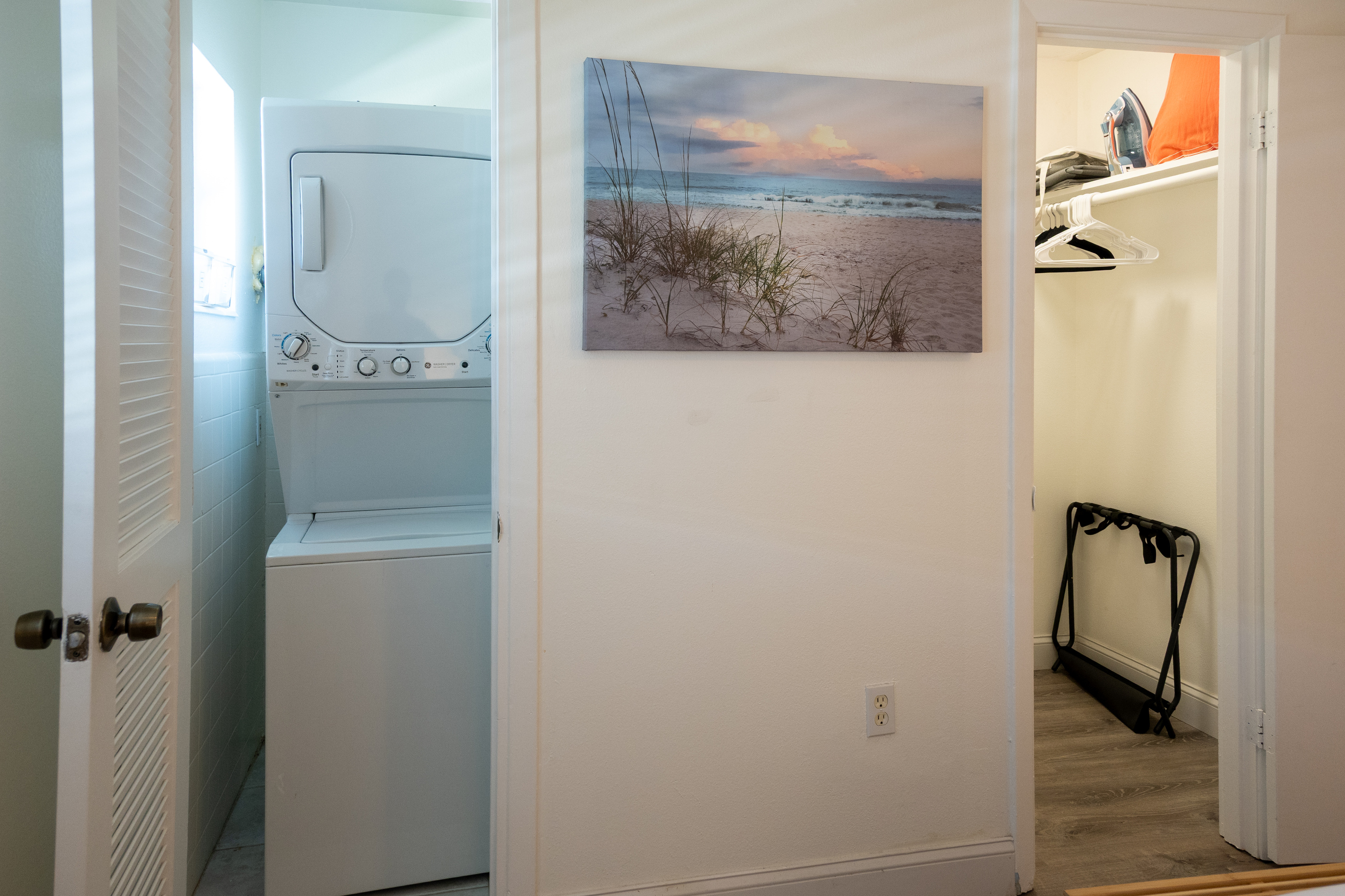 In-unit washer and dryer in the bedroom closet – pack light