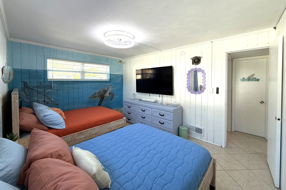Bedroom #3 with Two Full Beds & 65" TV