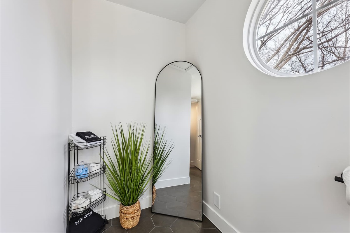 Full length mirror-a must have!  Help yourself to the make-up wipes and other goodies during your stay!