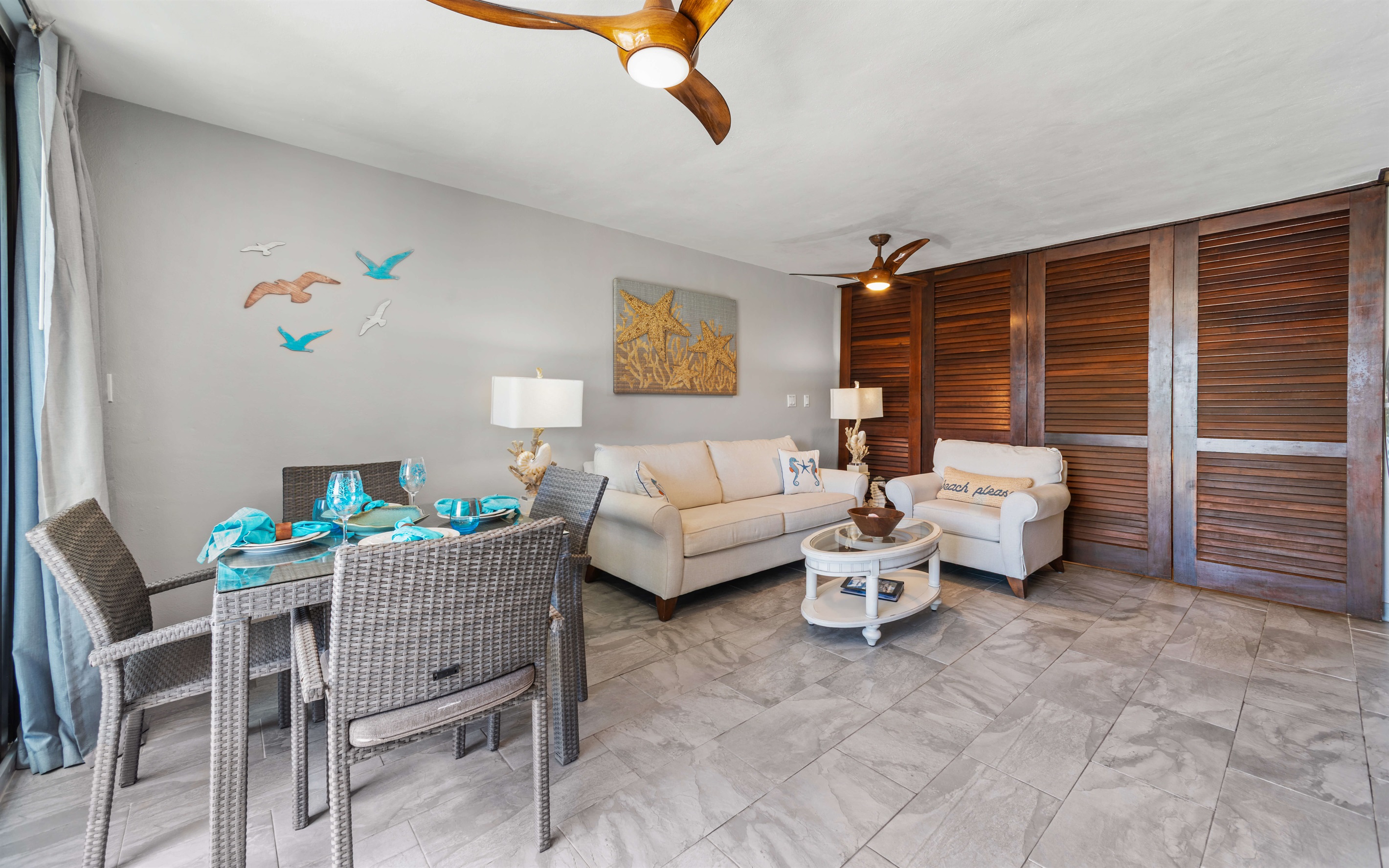 A view of the living and dining space from private terrace