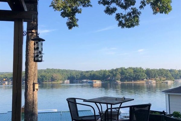 Have dinner on the patio with great views of the lake, and under the shade tree. 