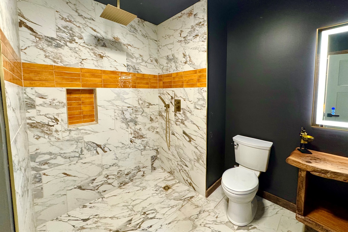 Egypt bath Extra large en-suite, 5’x7’ curbless shower! Decorations still in progress!