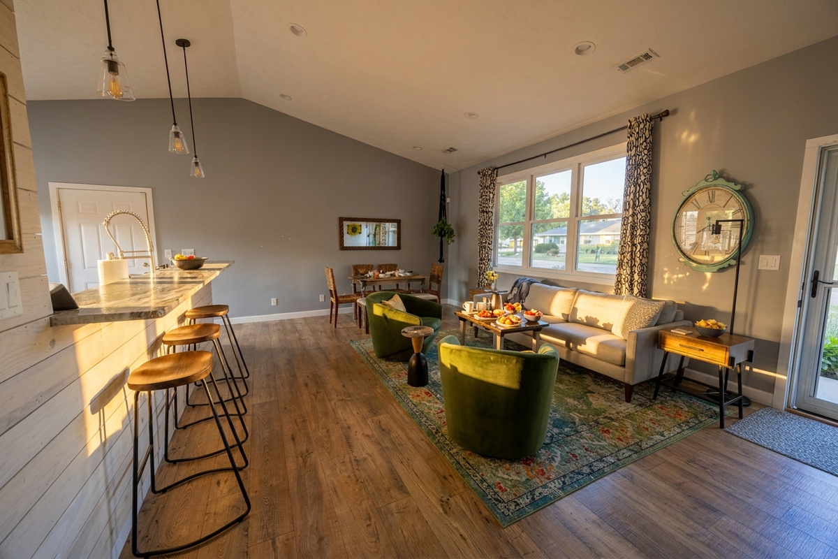 Light and bright living space, fully open concept for socializing and relaxing.