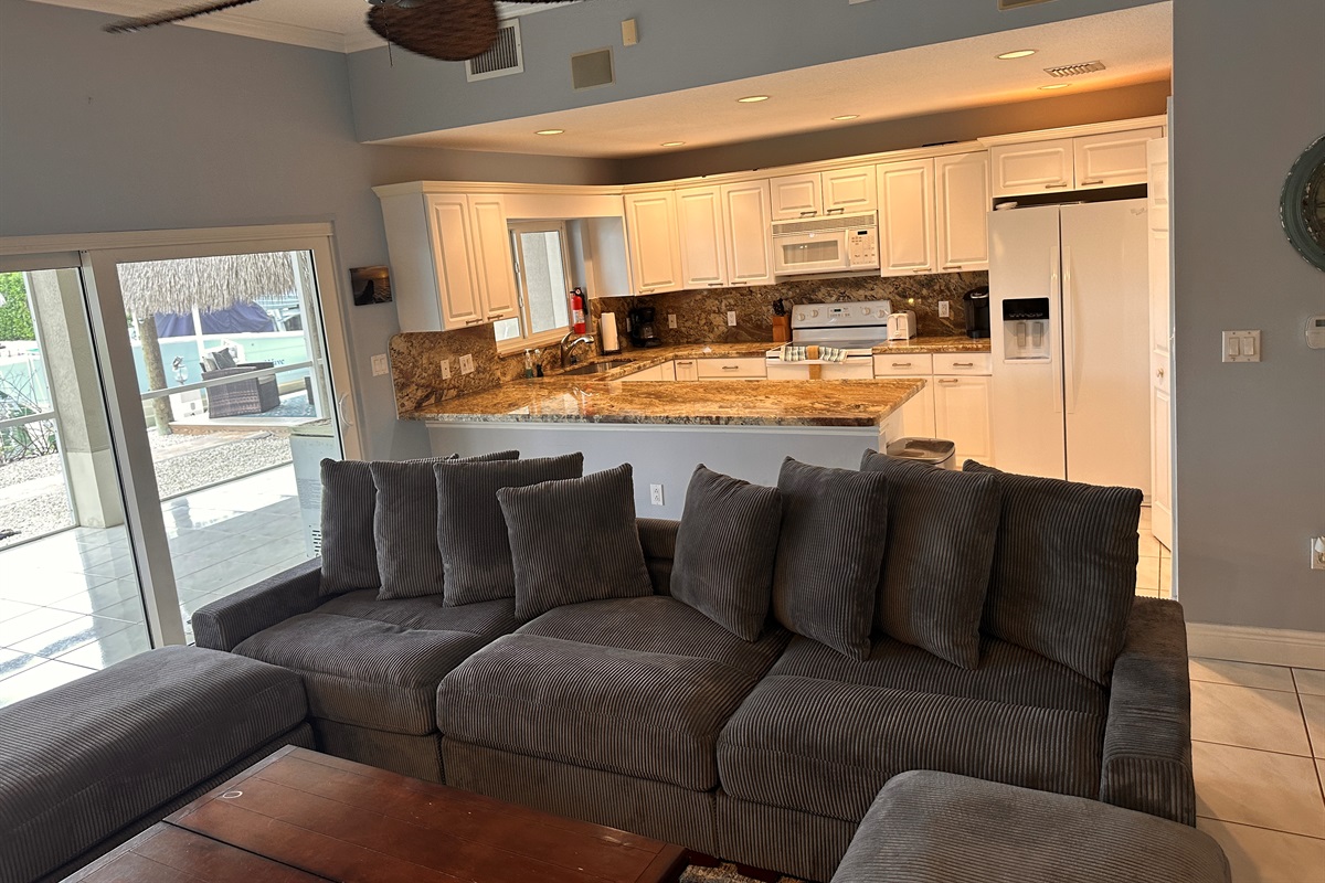 Downstairs living room with kitchen