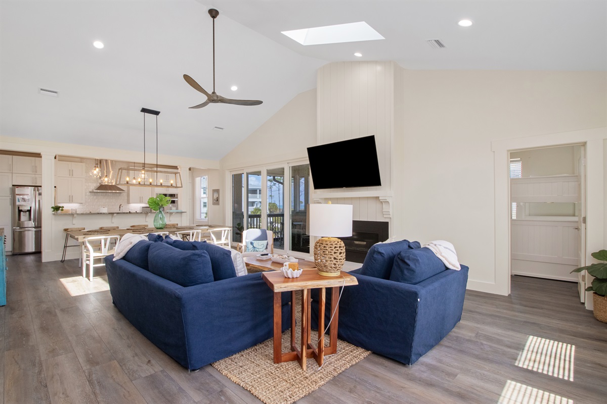 Gas fireplace makes the living room extra cozy