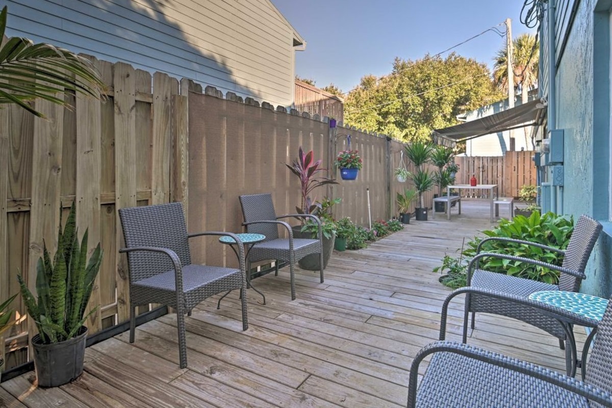 Fenced Side Yard with Awning and Dining Table