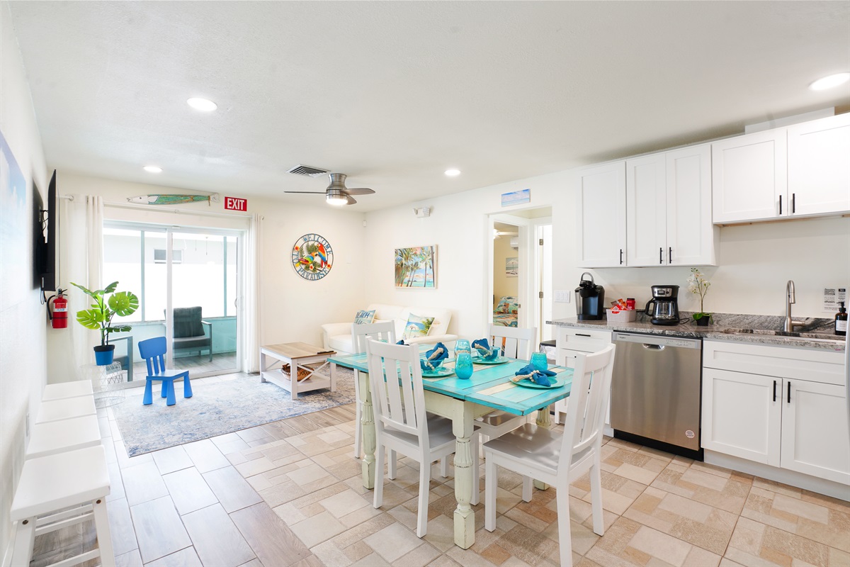 Unit A kitchen and dining area