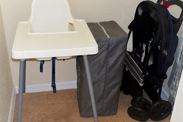 In the closet downstairs you have a baby chair, a stroller and a pack & play. This is a baby friendly home!