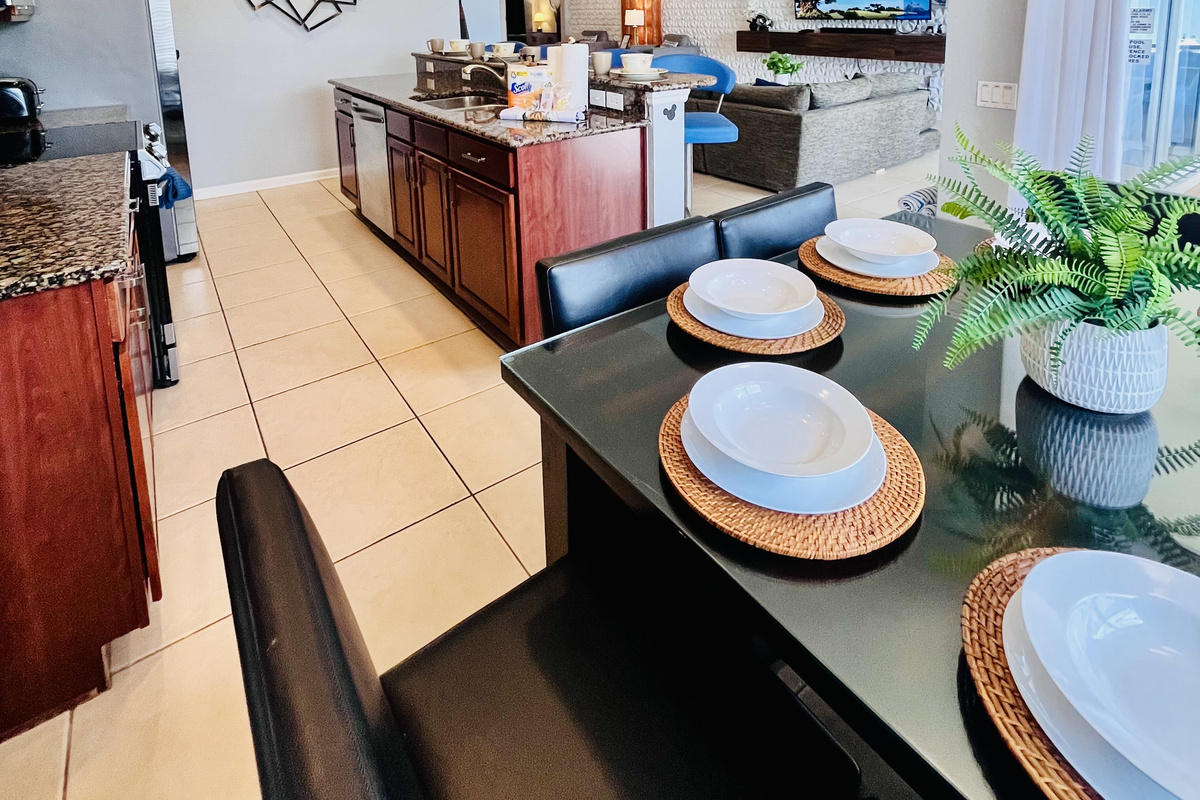 Kitchen table with seating for 8