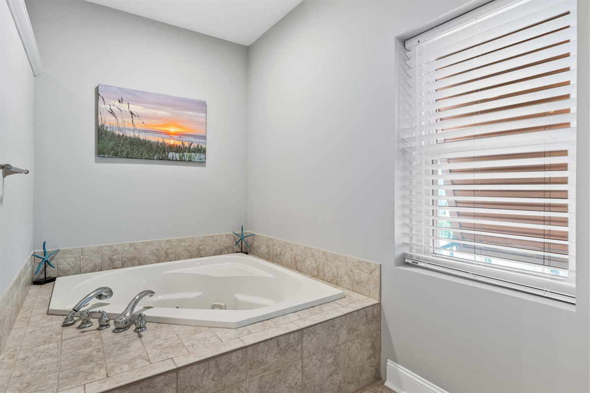 Bathroom 1: Primary Ensuite Bath  | Morning Sunrise | 302 Oceanview | 1116 Ocean Blvd, Isle of Palms, SC | IOP Escapes