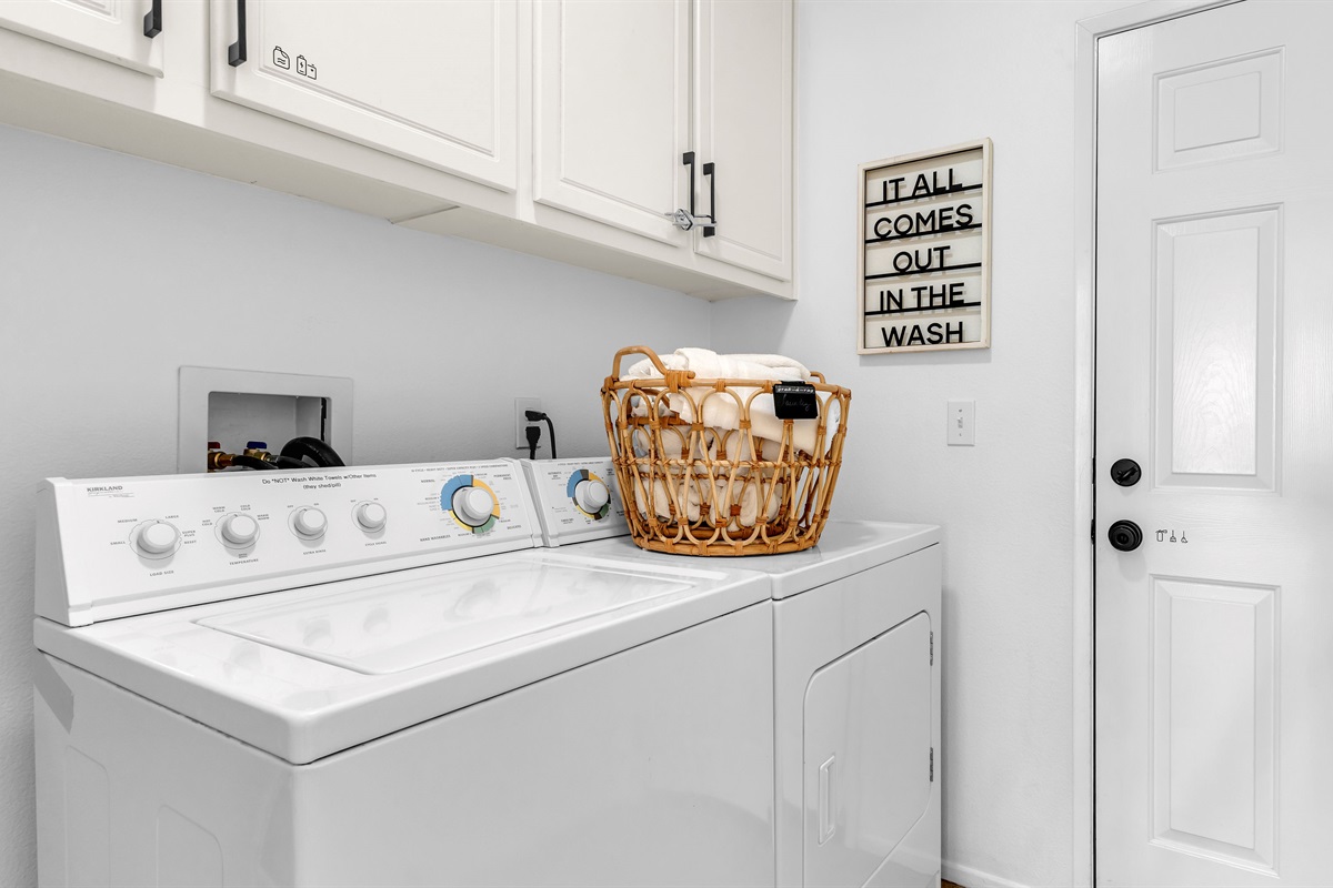 Convenient in-home washer and dryer for extended stays.