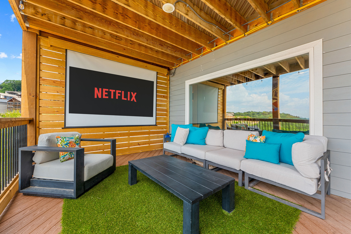 Outdoor movie nights on a large projector screen