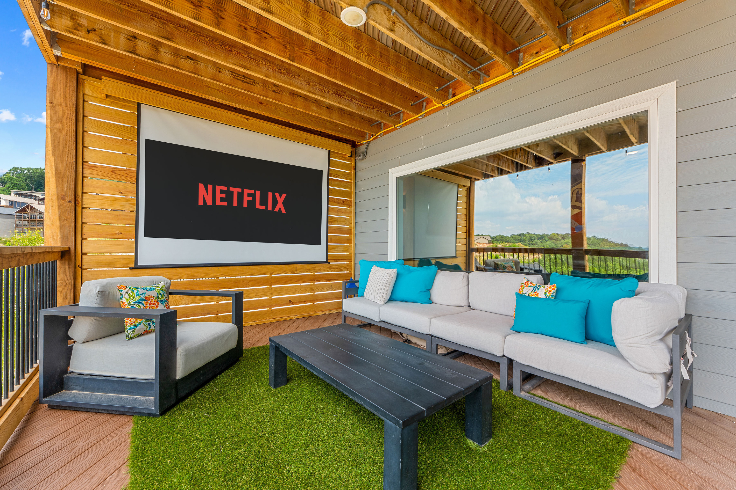 Outdoor movie nights on a large projector screen