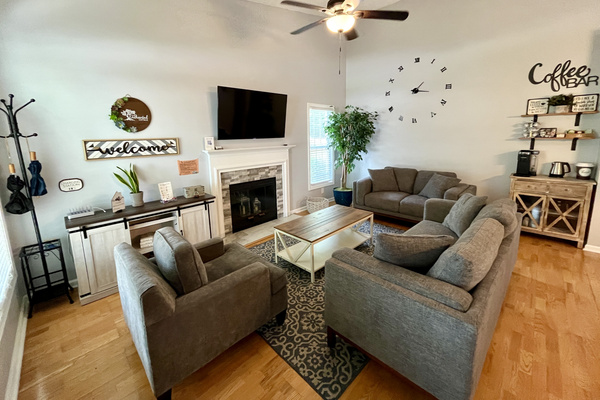 Open Living room with 55" Roku tv for family entertainment