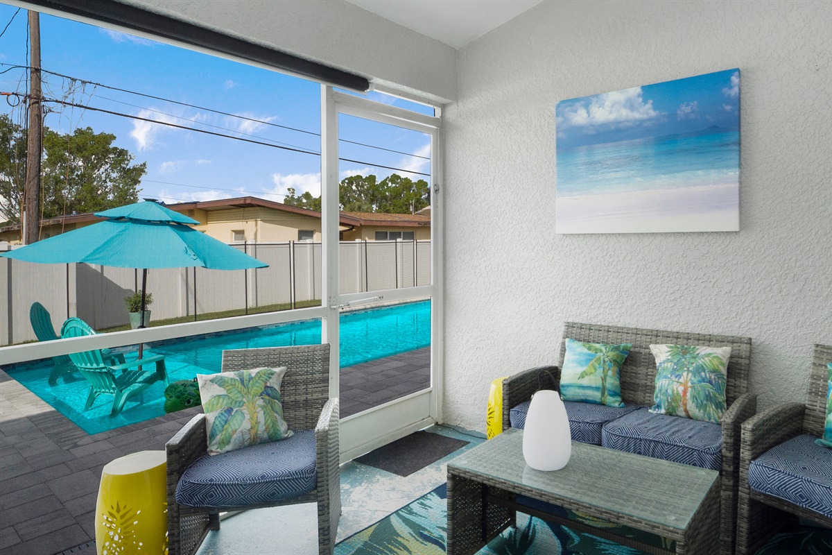 Enjoy the screened-in staying away from any bugs and sun