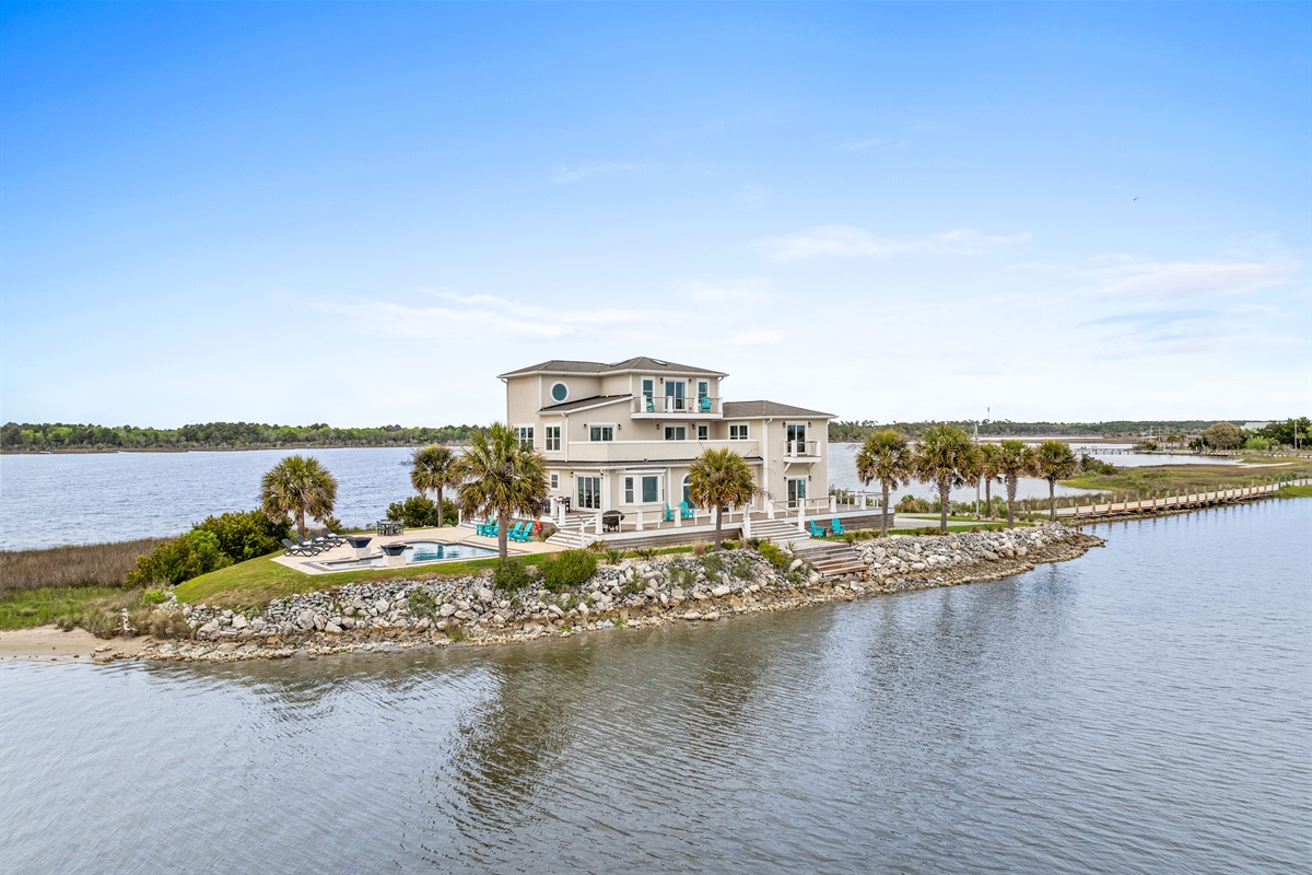 One-of-a-kind private island retreat surrounded by water with breathtaking panoramic views from every direction
