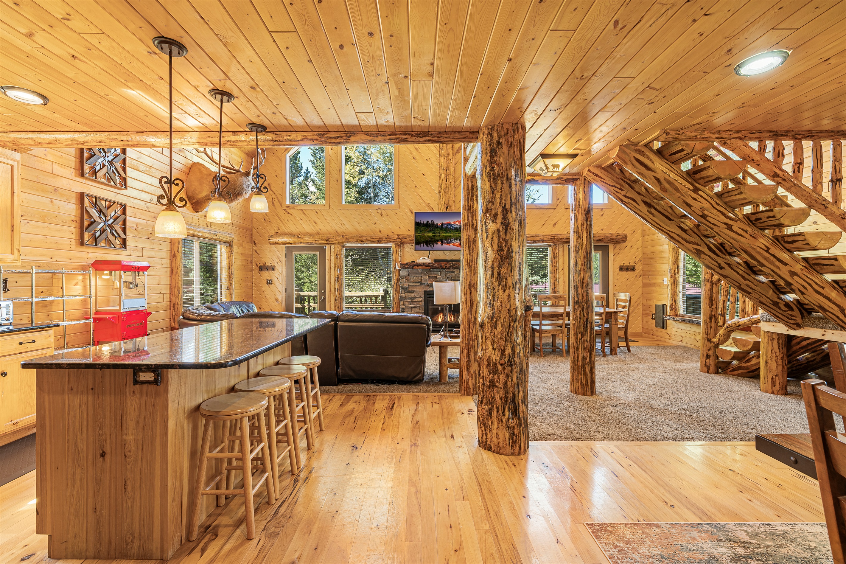Beautiful wood beams and attention to rustic details invite you in
