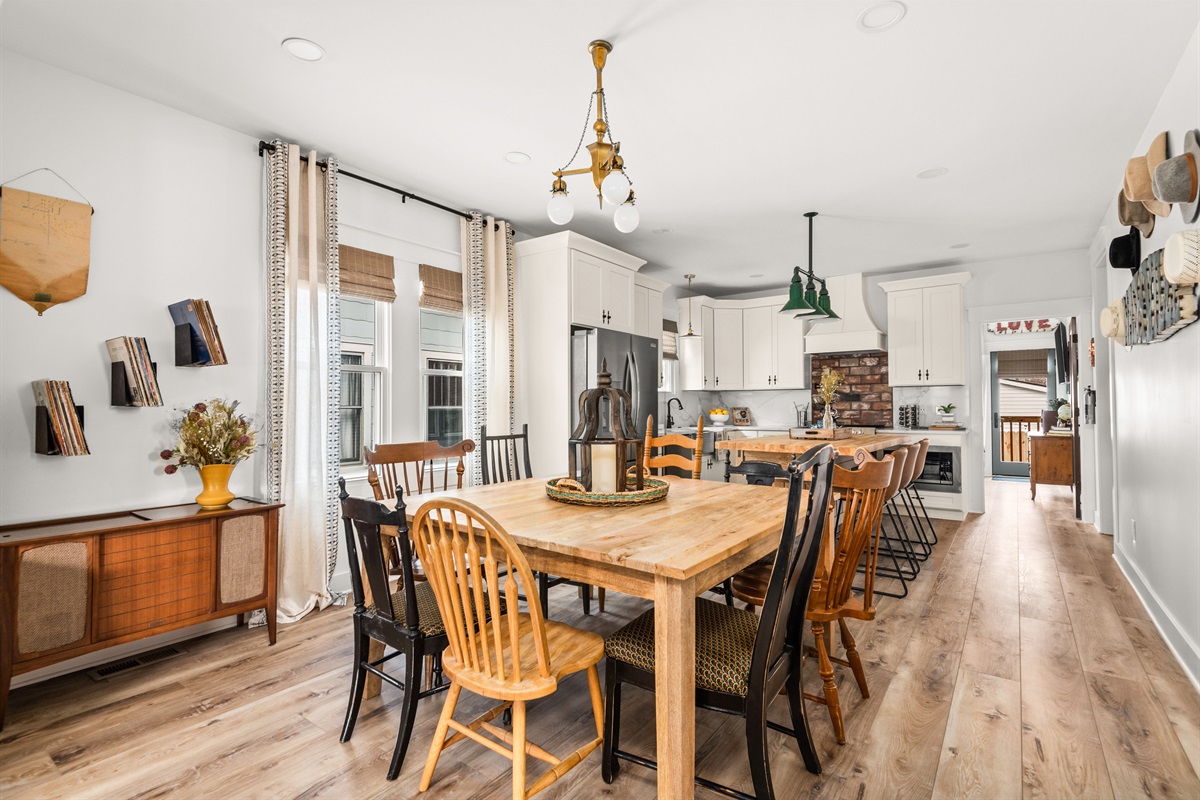 Dining room & kitchen spaces.