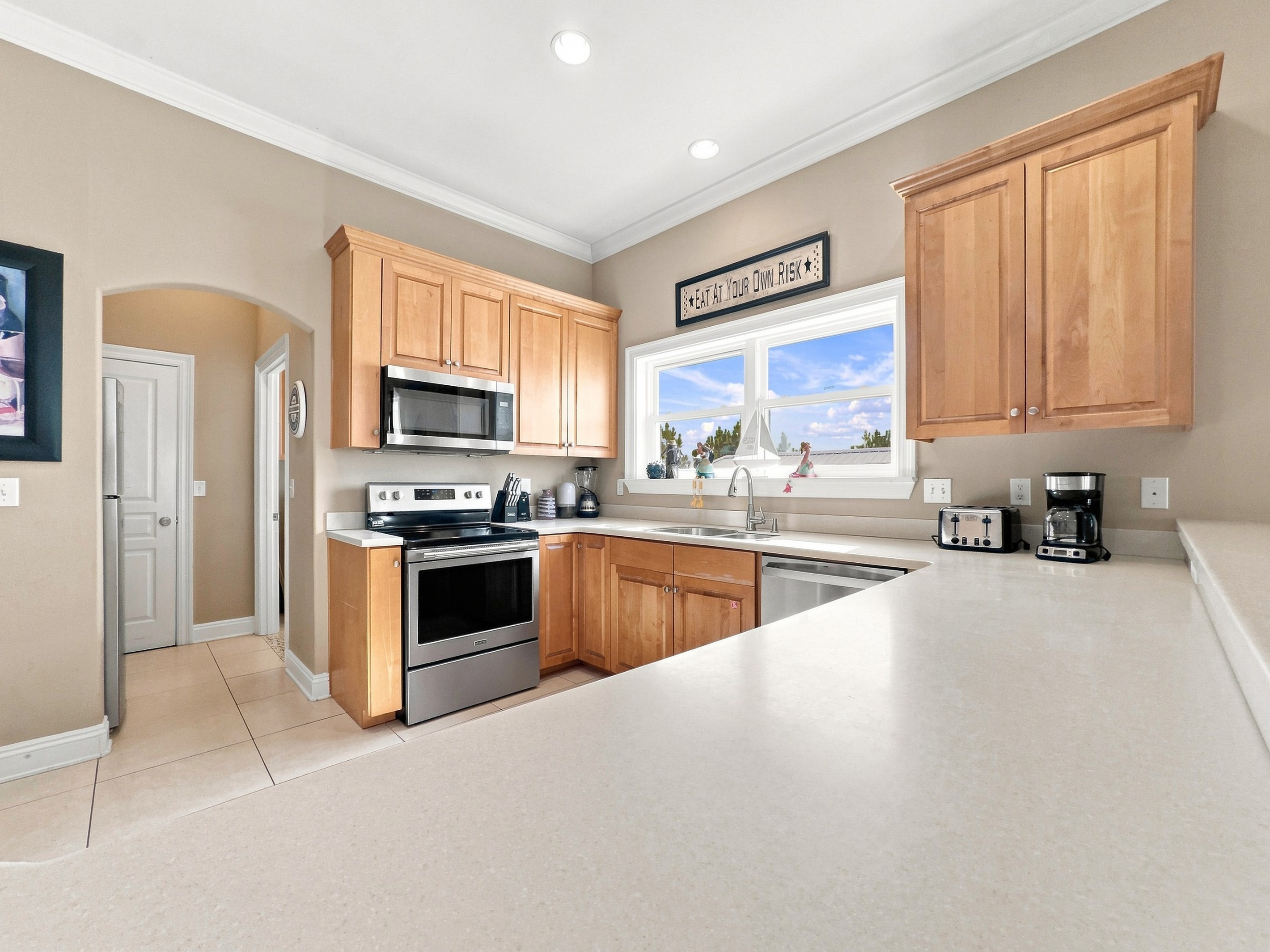 Bright kitchen open to the main living and dining area
