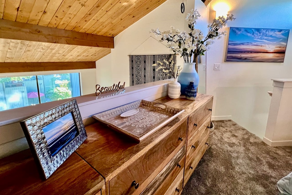 View from the master bedroom loft with ample storage for your belongings
