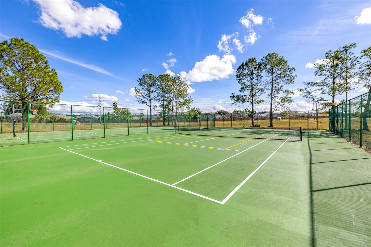 The tennis court and basketball court free for guests to use.