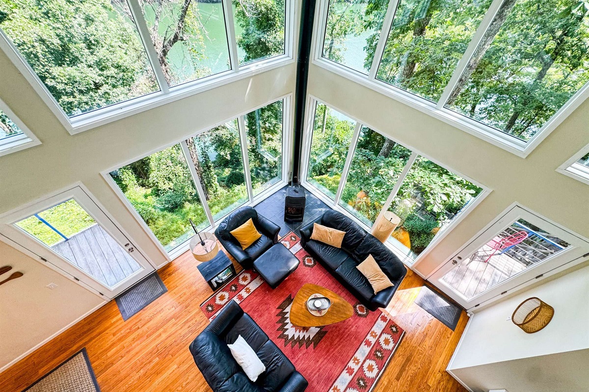 The view looking over the upstairs balcony. Very nice and again very unique!