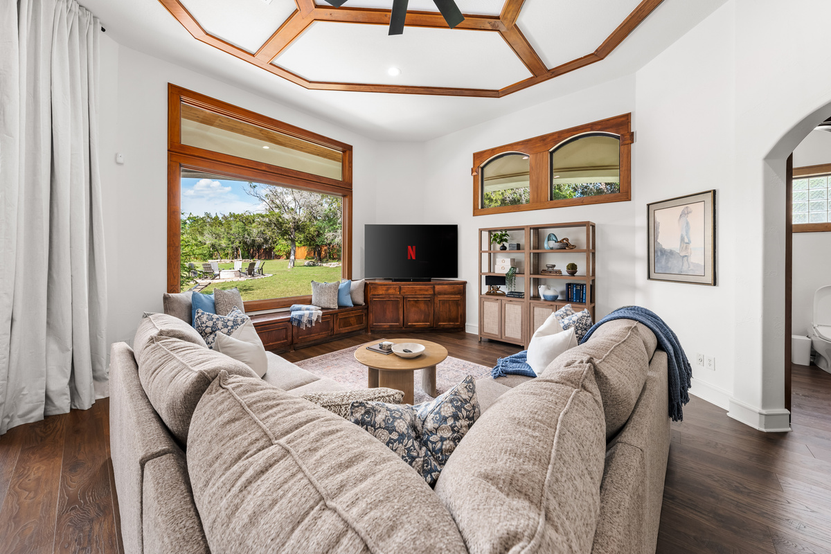 Settle into this inviting living space with a convenient sofa bed.