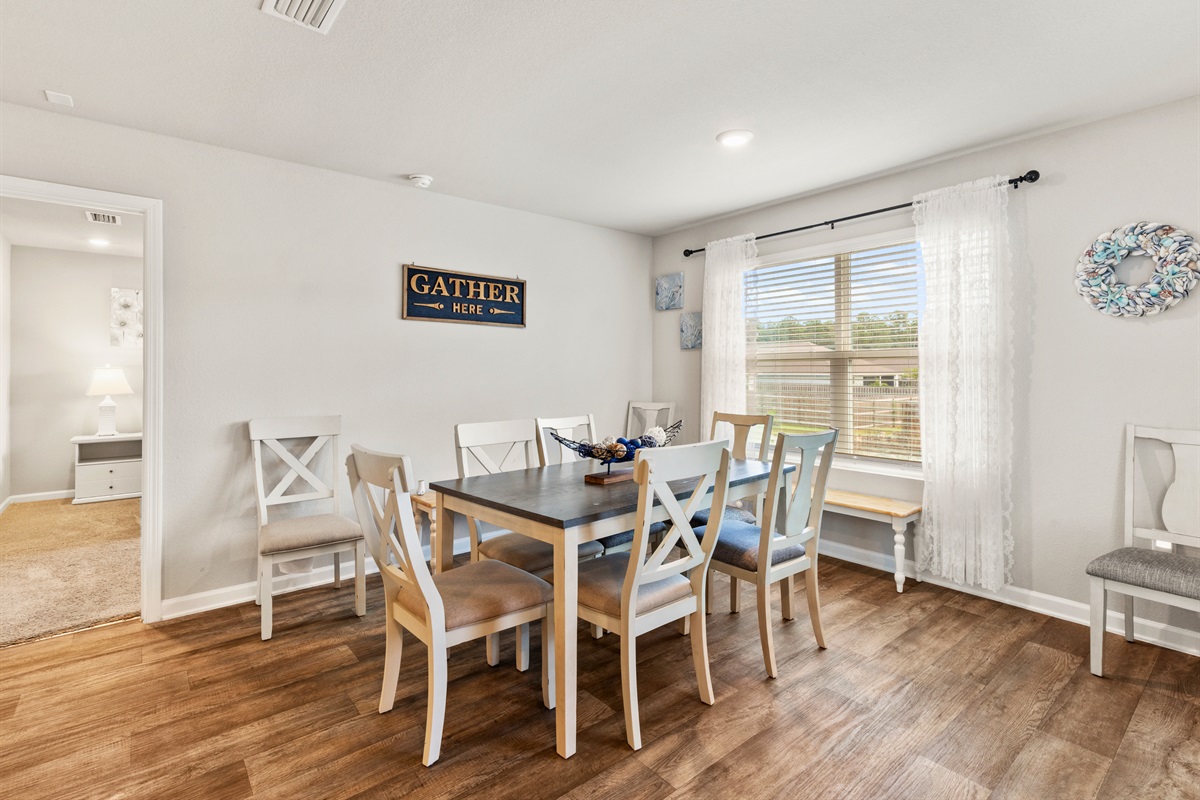 Bright dining space for gathering over meals, laughter, and memories. Seats the whole crew comfortably.