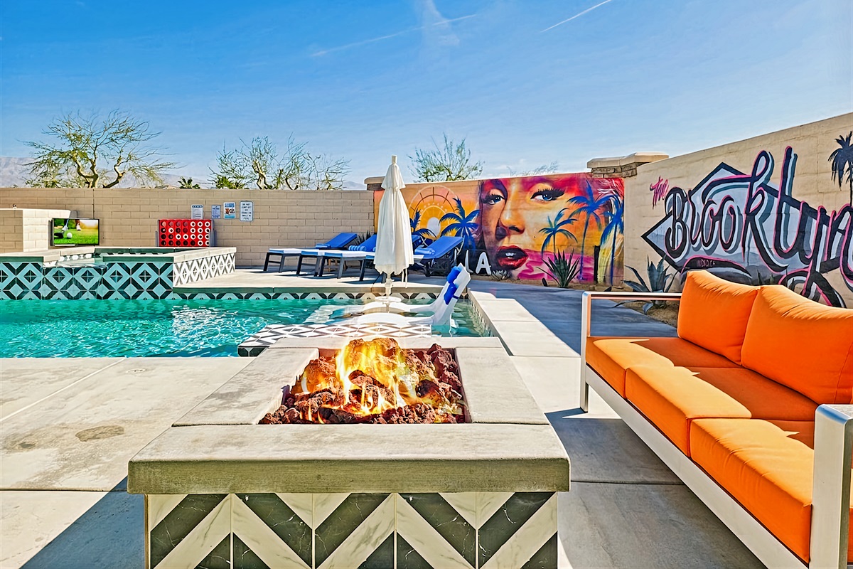 This custom firepit is the perfect gathering spot anytime of the day or evening. 