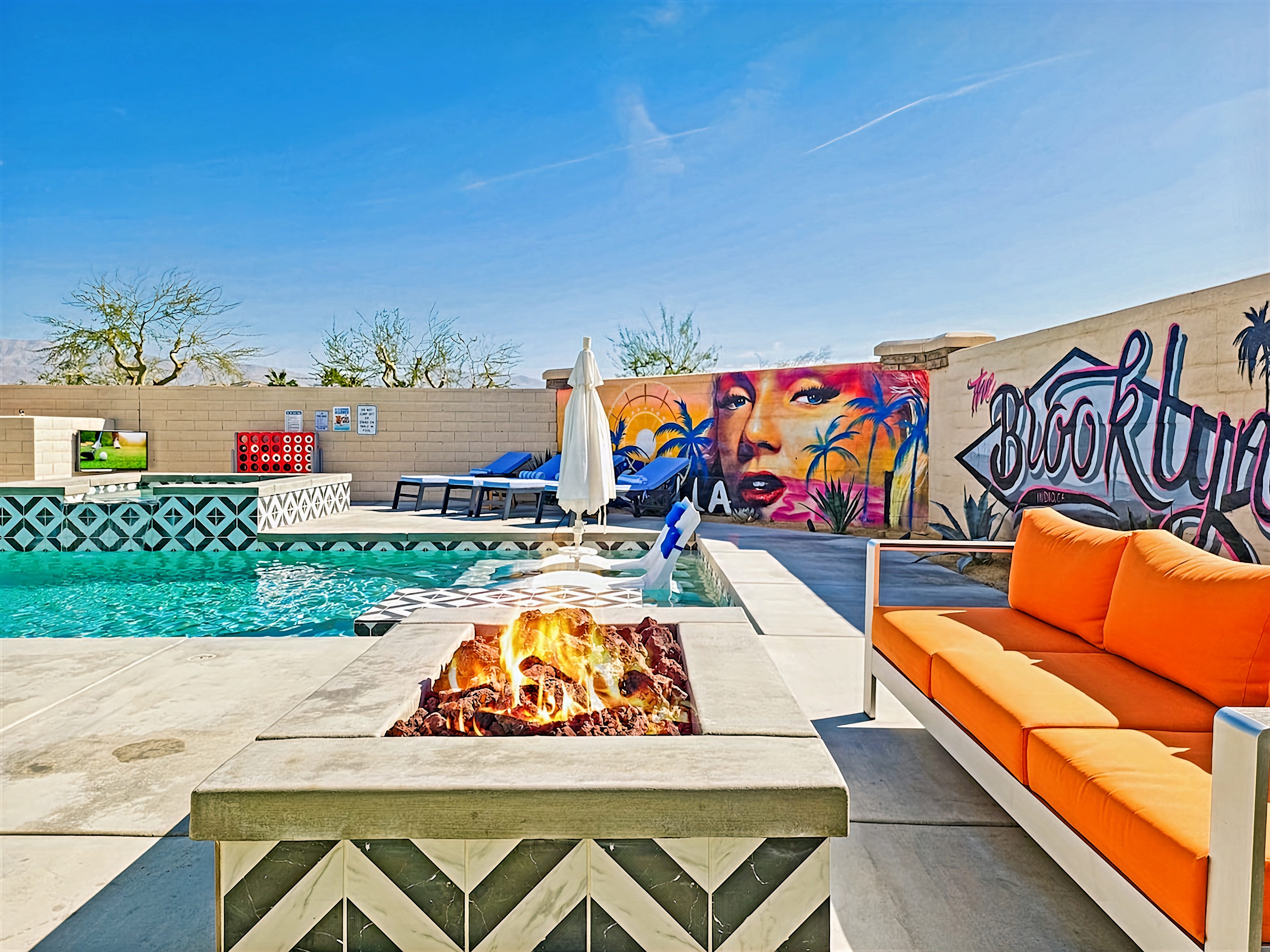 This custom firepit is the perfect gathering spot anytime of the day or evening. 