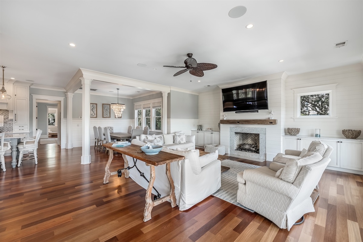 Spacious living room with plenty of seating for your group Shore Thing | 4001 Palm Blvd | Isle of Palms, SC | IOP Escapes
