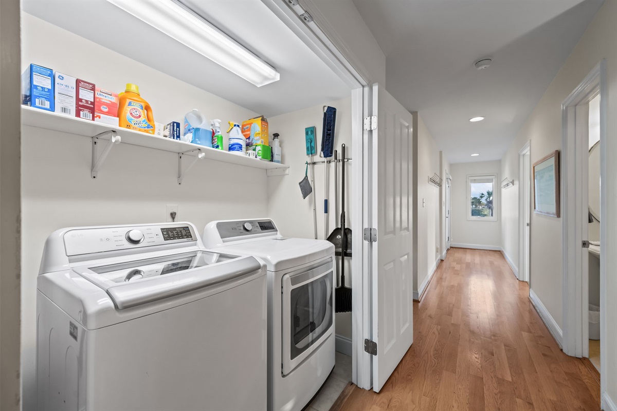 Convenient in-home laundry with washer, dryer, and supplies