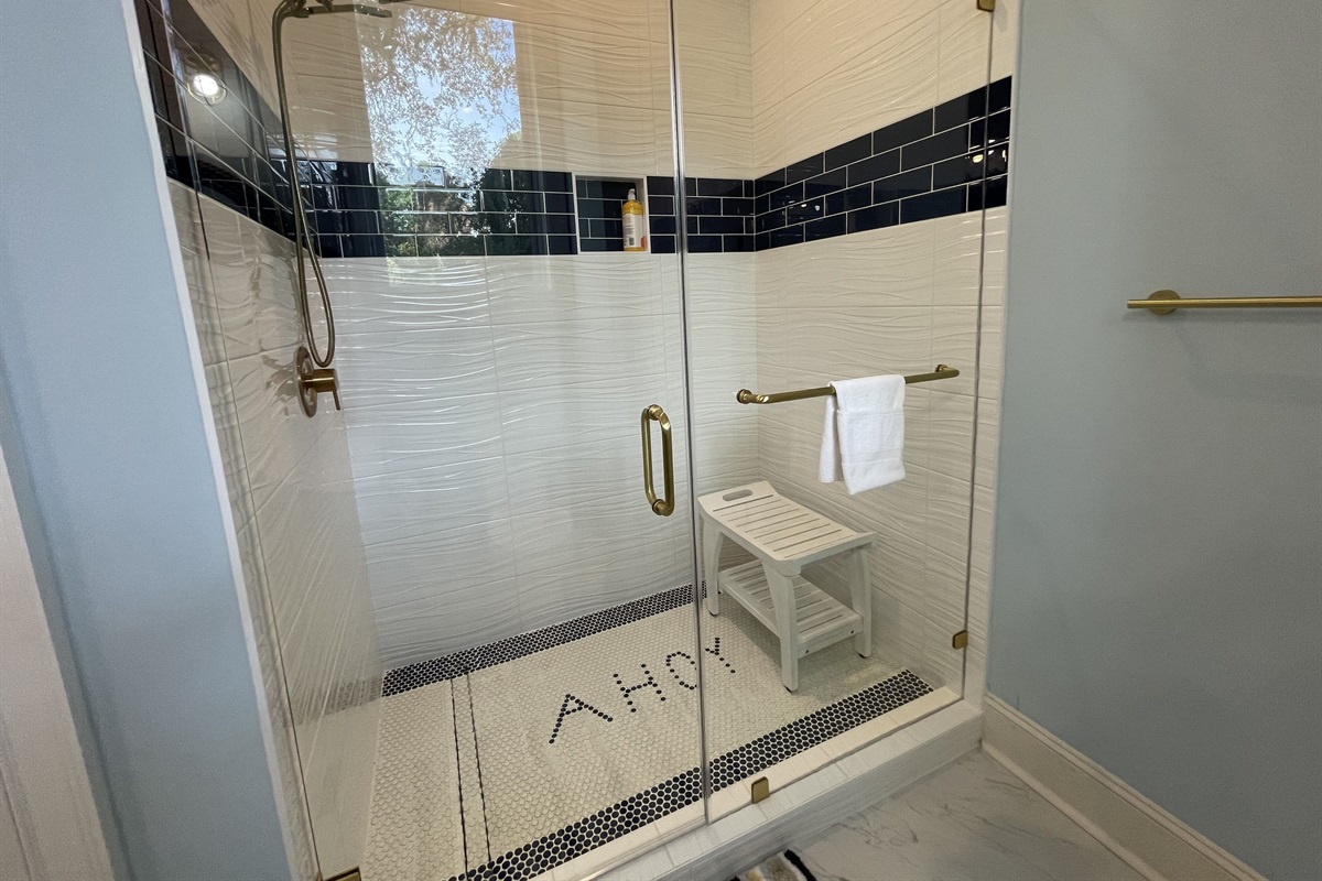 New shower in Anchors Down bunk room ensuite bath.  Ahoy Mate!