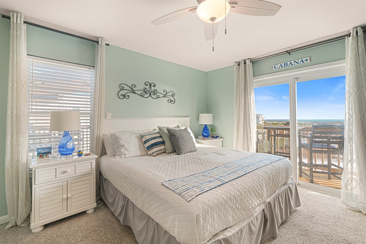 Fall asleep to the sound of waves and wake up to the Gulf. The king master at The Gathering Place opens directly onto the oversized deck.