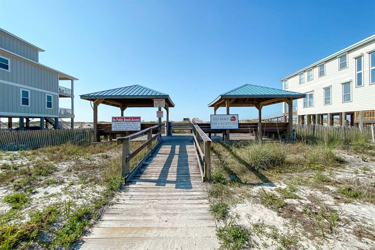 Your private path to paradise. Follow our wooden boardwalk directly to the white sands and turquoise waters of the Gulf.