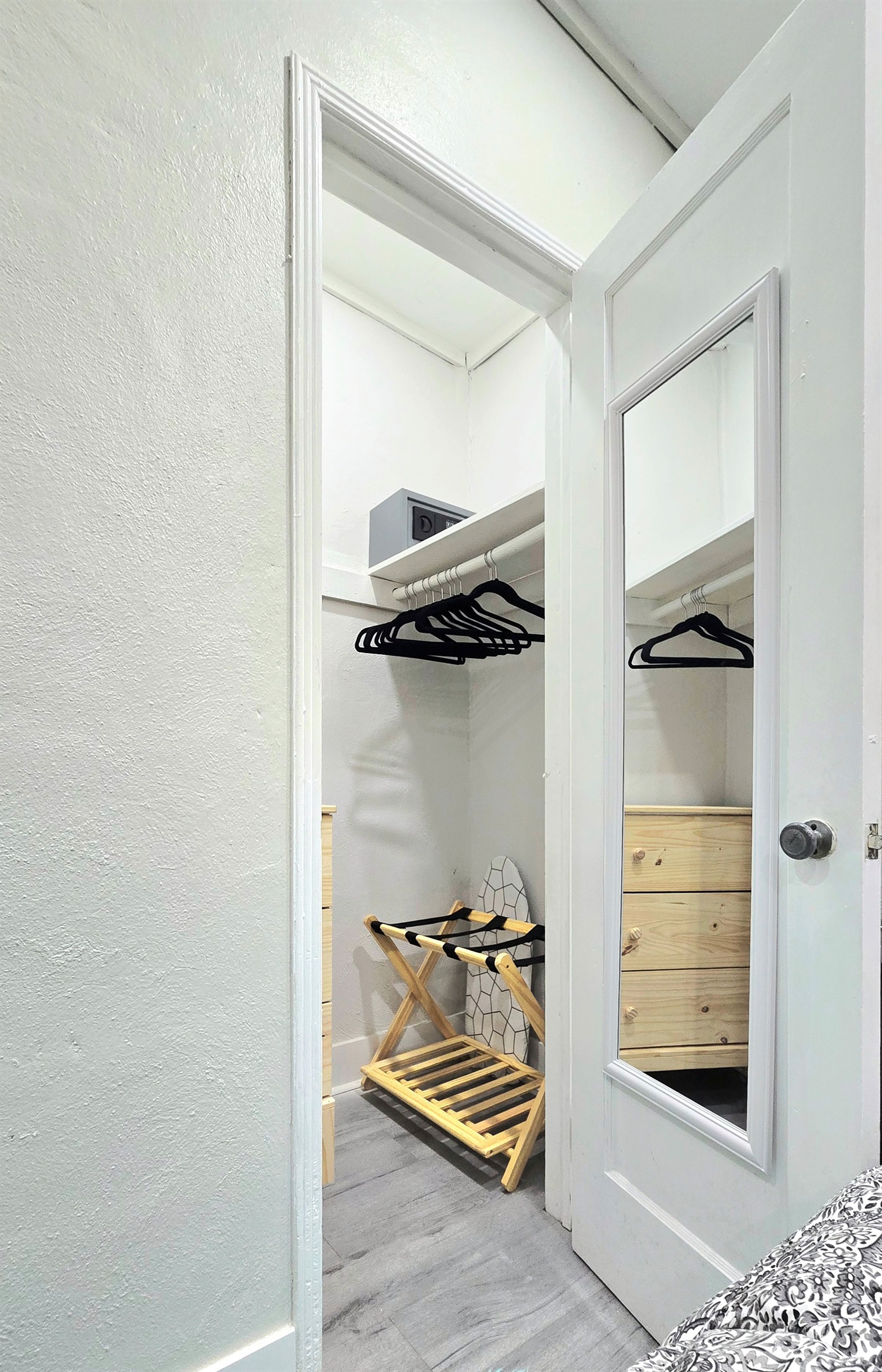 Room 2 - Closet - Safe, Luggage Rack, Ironing Board, & Hangers