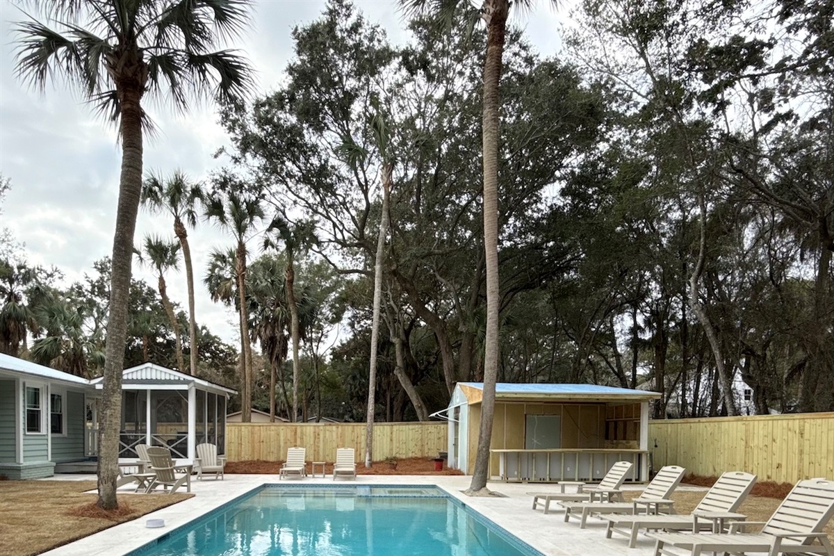 Private Heated Pool is 15 ft wide by 30 ft long.  Pool is 3 ft-6 ft deep.  Hot tub is 6 ft x 6 ft.