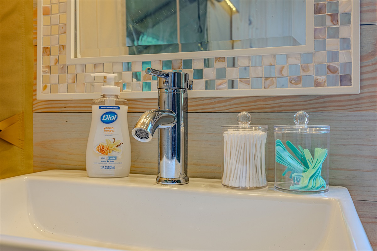 Every detail matters. From the mosaic mirror frame to the high-end faucet, we've invested in quality amenities so your glamping experience feels more like a boutique hotel.