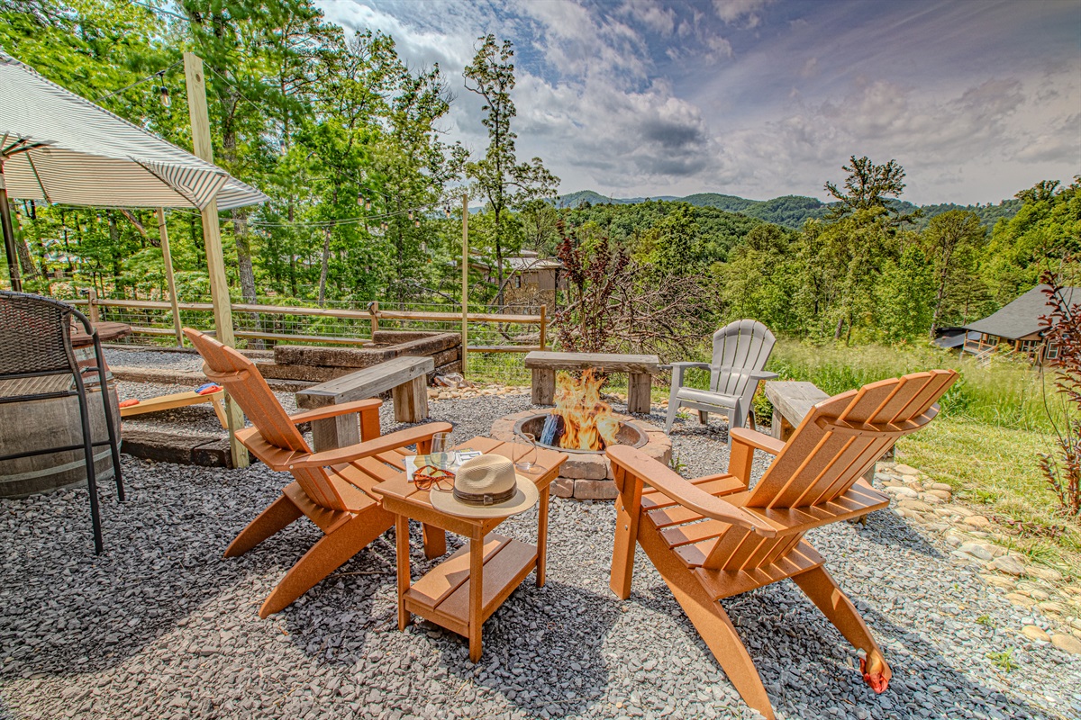 Our outdoor oasis is ready to host you and yours around the fire pit with endless views of the Smoky Mountains!