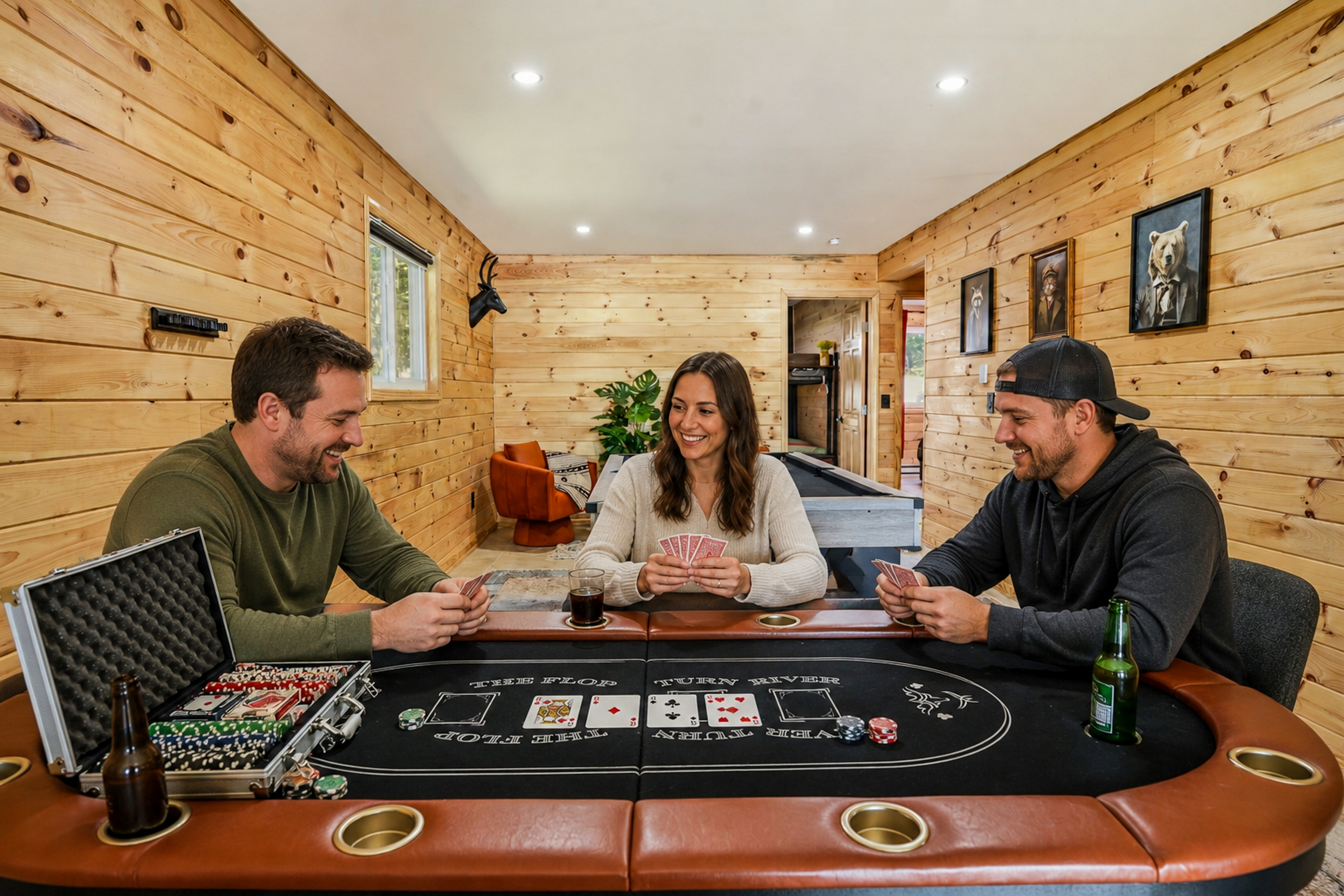 Friends gathered at the poker table — game nights are a highlight at Élevé
