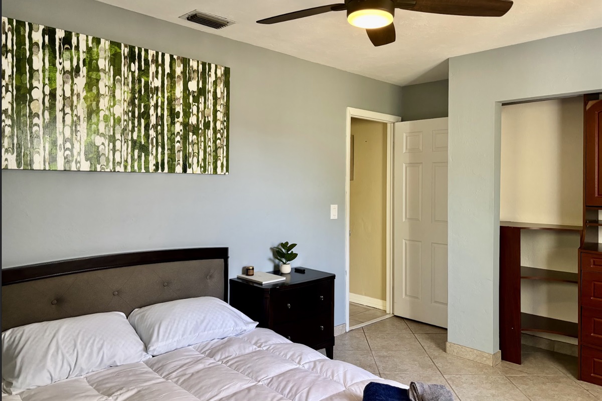 The third bedroom is located in the front of the house next to the restroom in the hallway immediately next door.