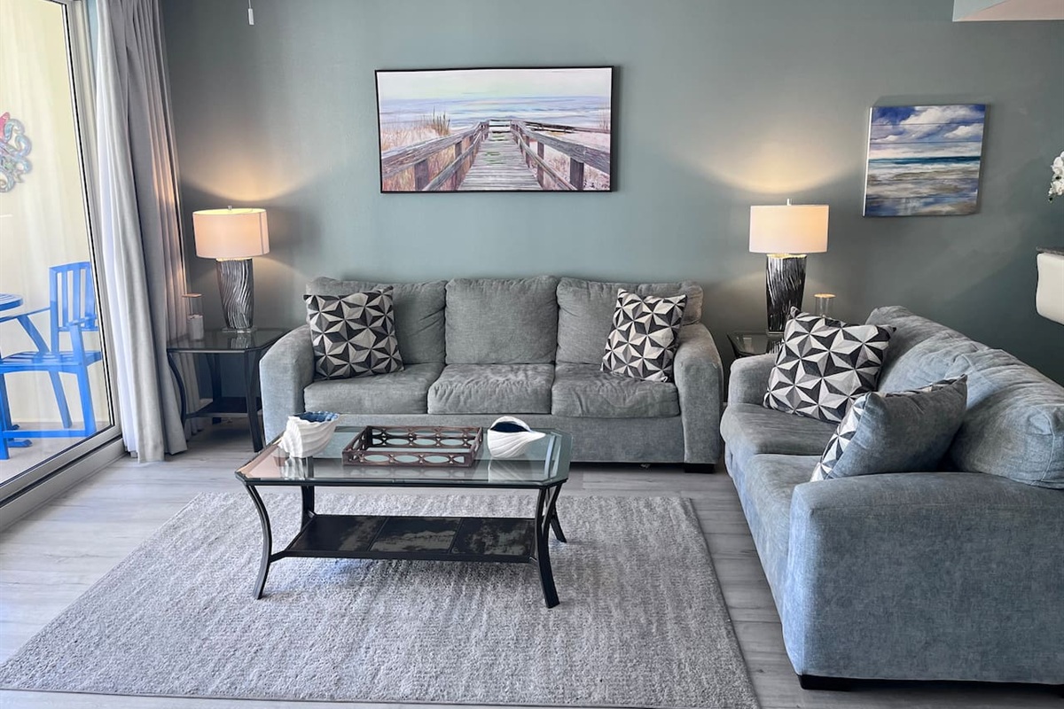 Spacious living area with sofa couch