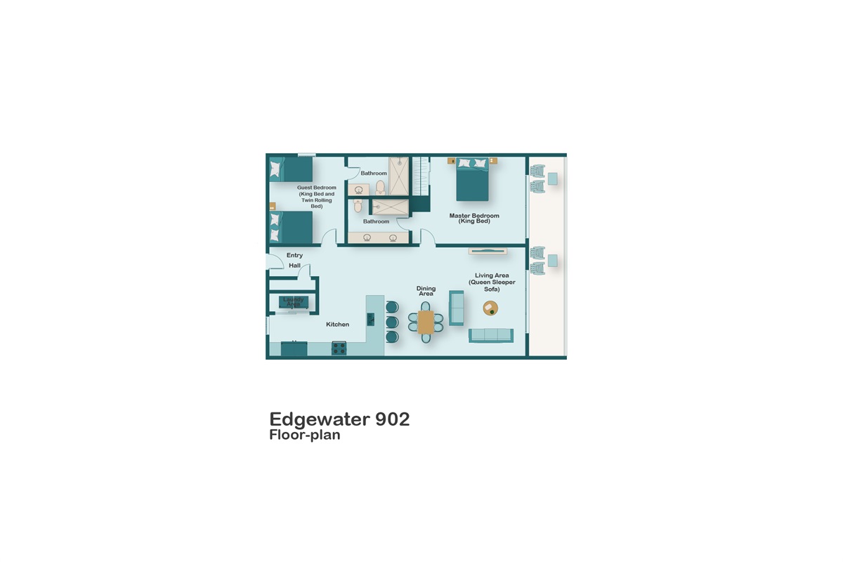 Floorplan for Edgewater 902. A spacious beachfront condo in Miramar Beach near Destin.