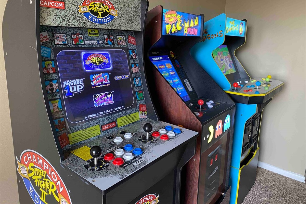 Game room with arcade games to keep kiddos occupied.