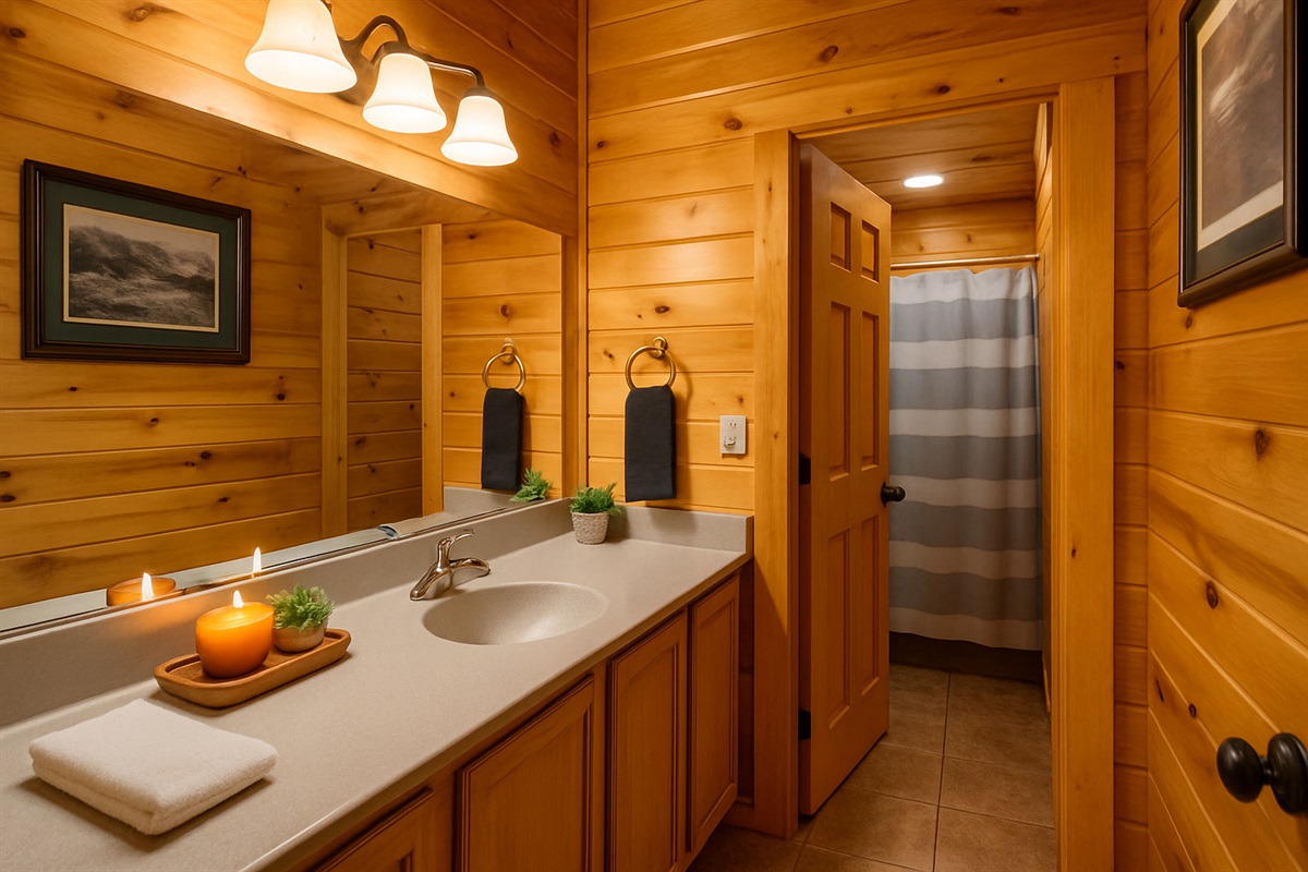 Main floor master bathroom with shower tub