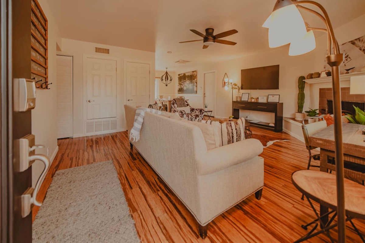 Relax in the cozy living area, perfect for unwinding after a day of adventure.