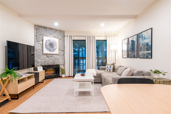 Room darkening curtains and electric fireplace